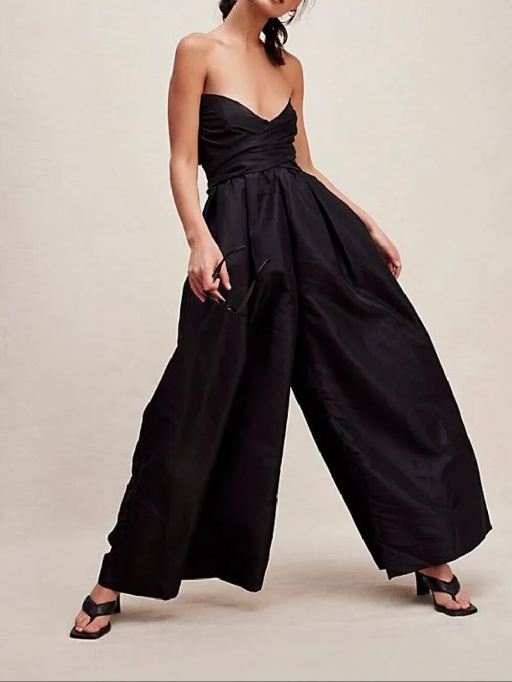Free People Jade Wide Leg Strapless Black Jumpsuit